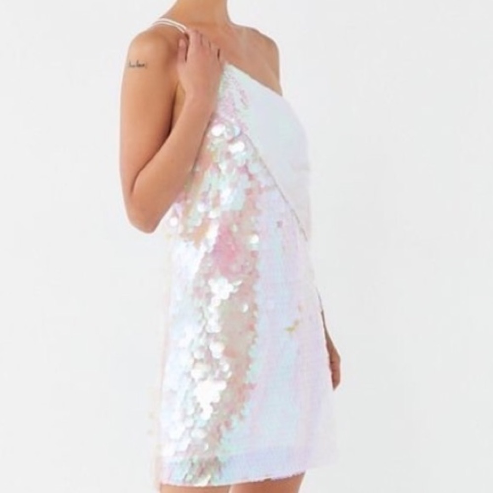 UO hologram sequin one-shoulder mini dress
